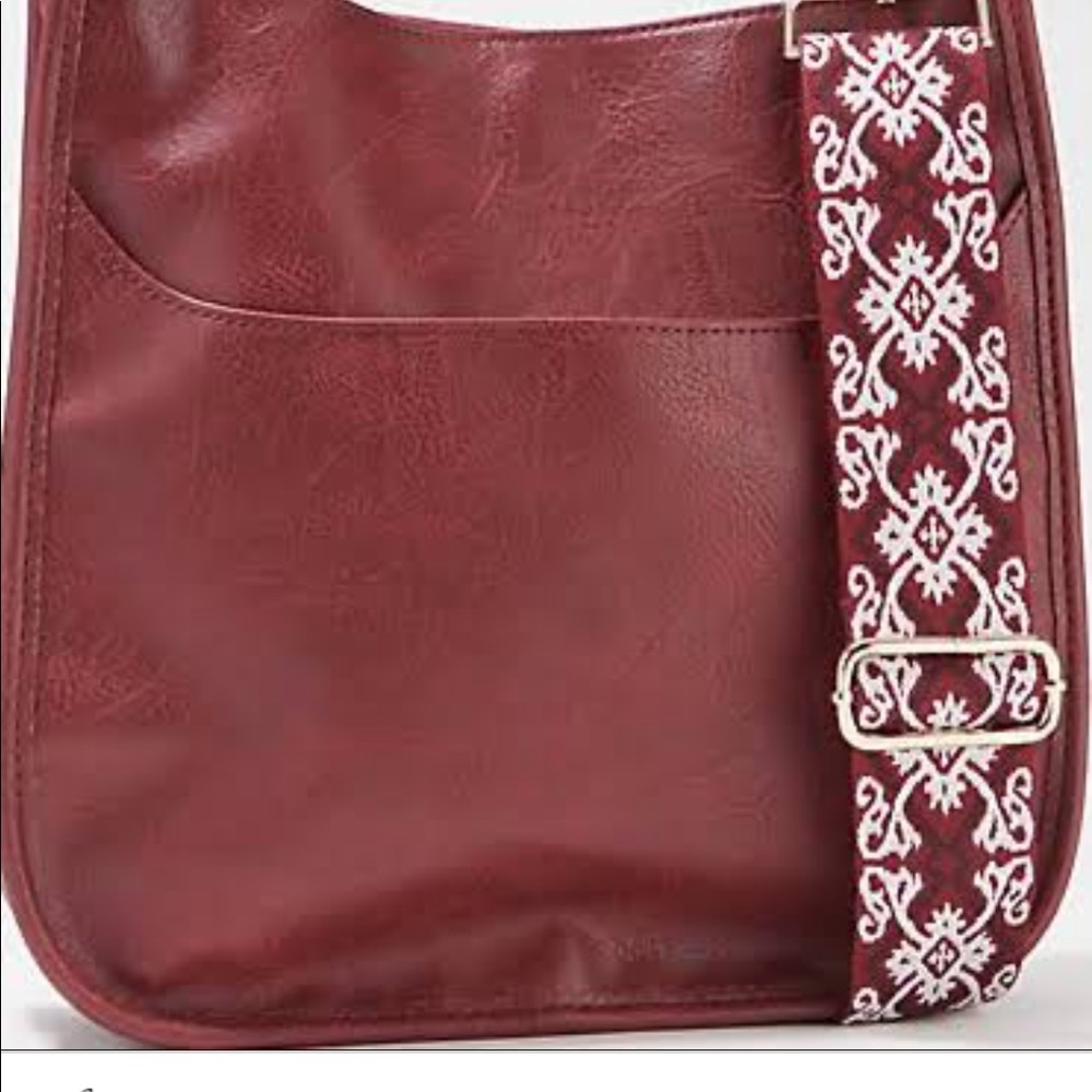 Ah•dorned faux leather messenger bag with adjustable strap